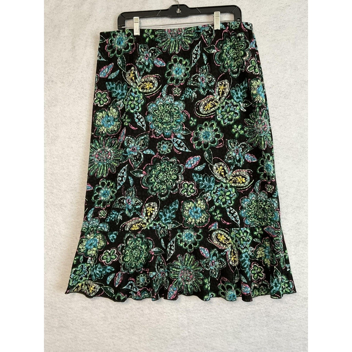 VTG Choices Skirt Women Petite XL Multicolor Floral Long Knit Ruffle Hem Pull On