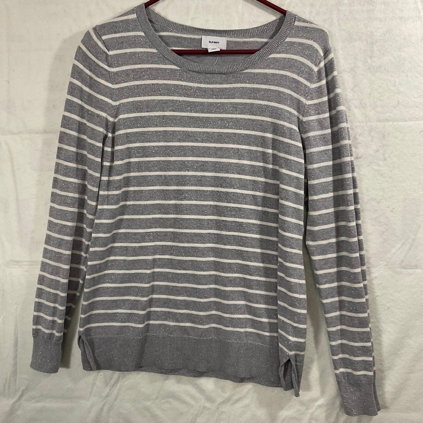 Old Navy Sweater Womens Large Striped Metallic Sparkle Crew Neck Pullover