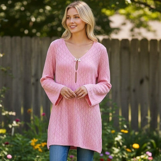Saodimallsu Knit Mini Dress Women M Pink Pointelle Frog Button Coquette Boho