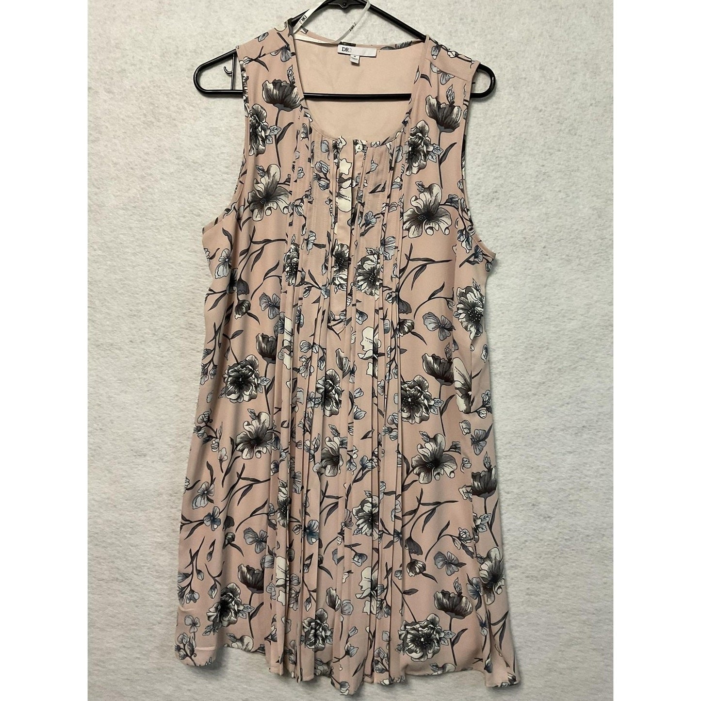 DR2 Dress Womens Medium Floral Sleeveless Pleated Lined Button Front Polyester