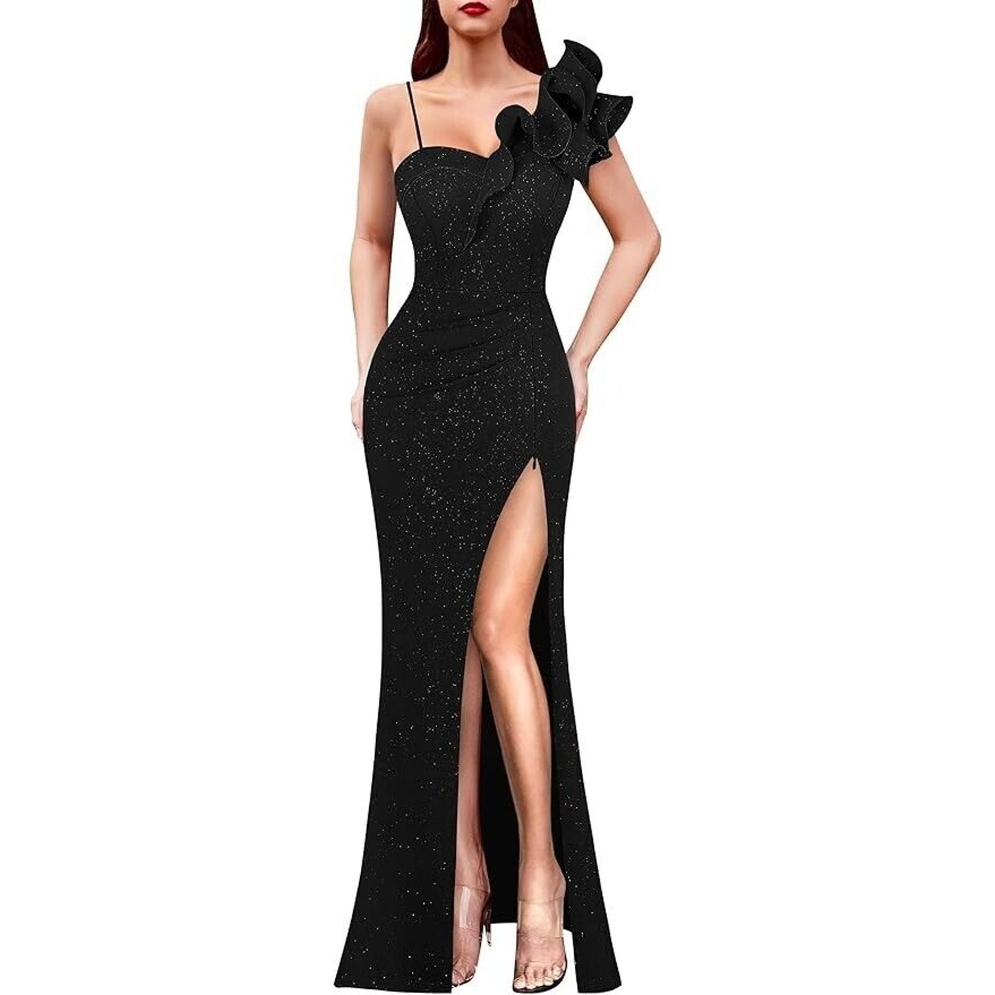 VFSHOW 3XL W Ruffle One Shoulder Strap Ruched Formal Maxi Dress Long Gown - NWT