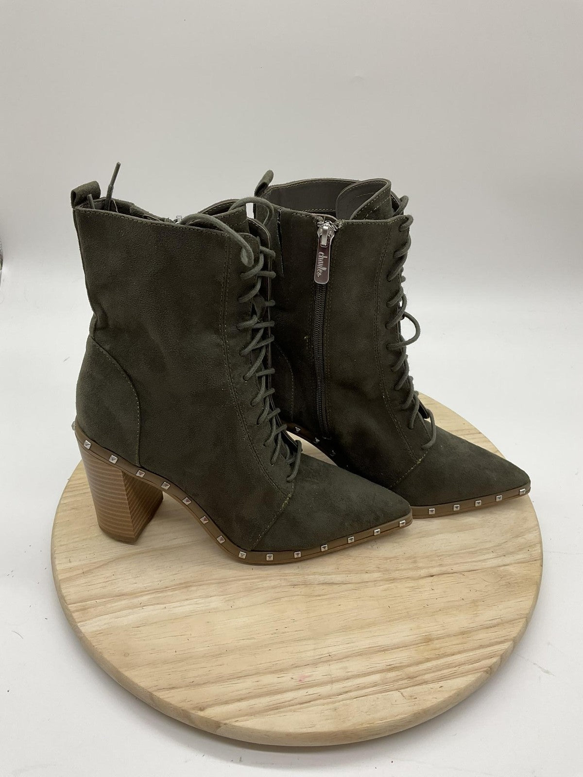 Charles By Charles David Boots Womens Size 7.5 Green Duffy Lace Up Studded Ankle