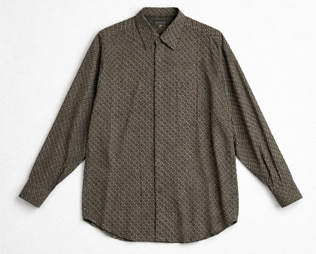 Marc Edwards Shirt Mens XL Black Geometric Print Rayon Long Sleeve Button Up