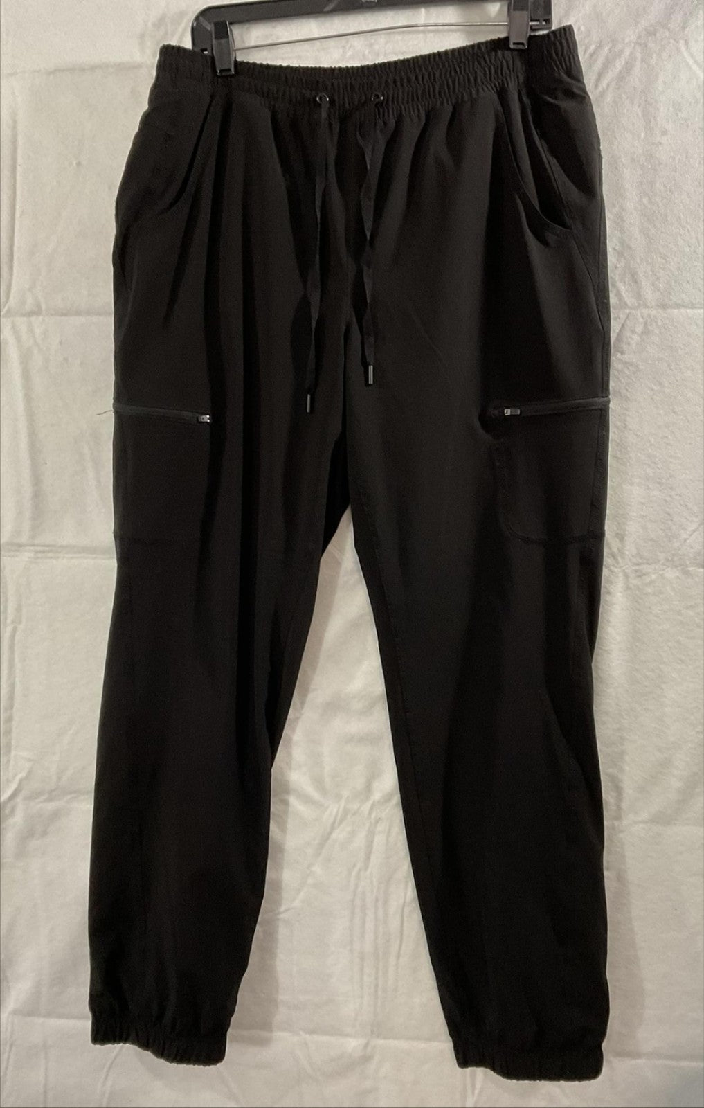 Eddie Bauer Pants Womens 12 Black Fleece Lined Jogger Zipper Pockets Cuffed