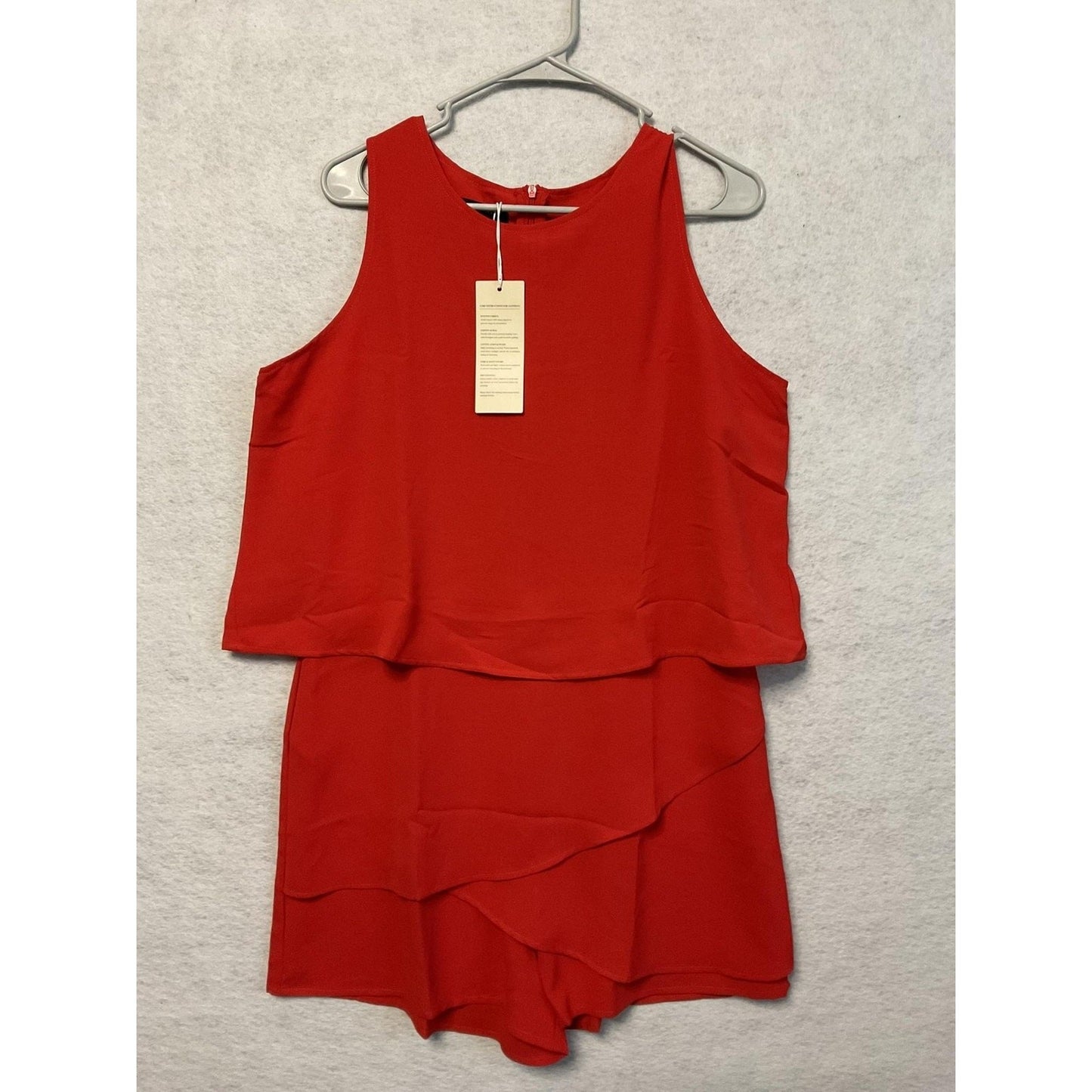 Dokotoo Romper Womens Large Red Sleeveless Layered Asymmetrical Dressy Overlay