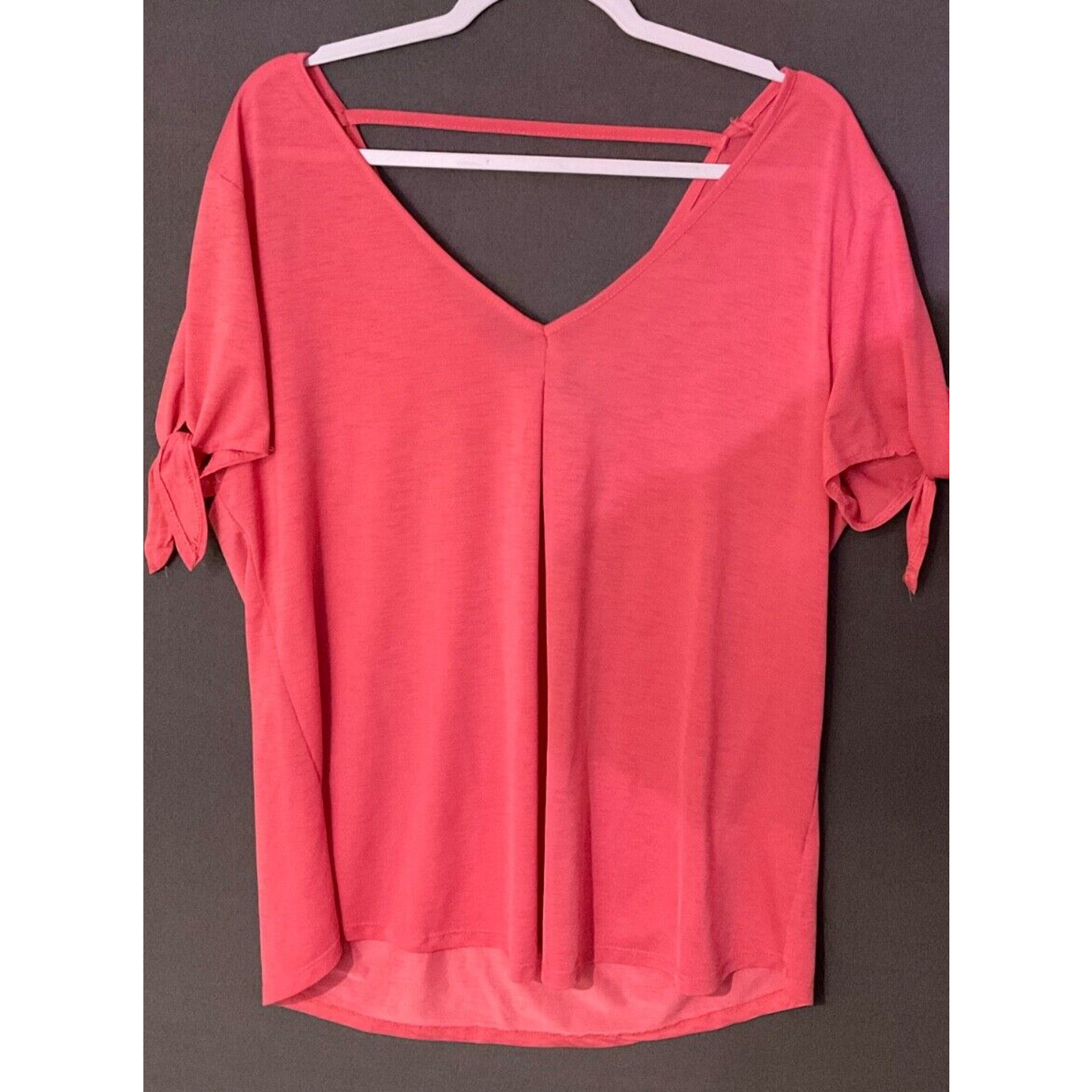 Coral V-Neck Women's Top 1XL Short Sleeve , Sleeves Tie, Cold Shoulder