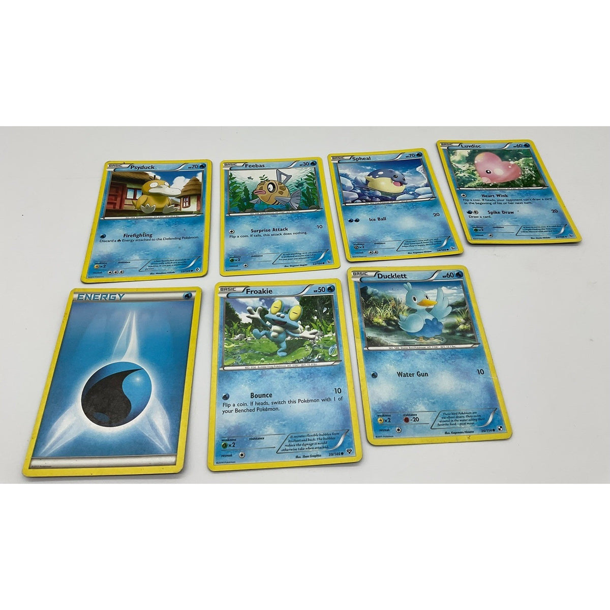 Pokemon Water Type Card Lot 7pc Froakie Psyduck Spheal Luvdisc TCG Mixed Set