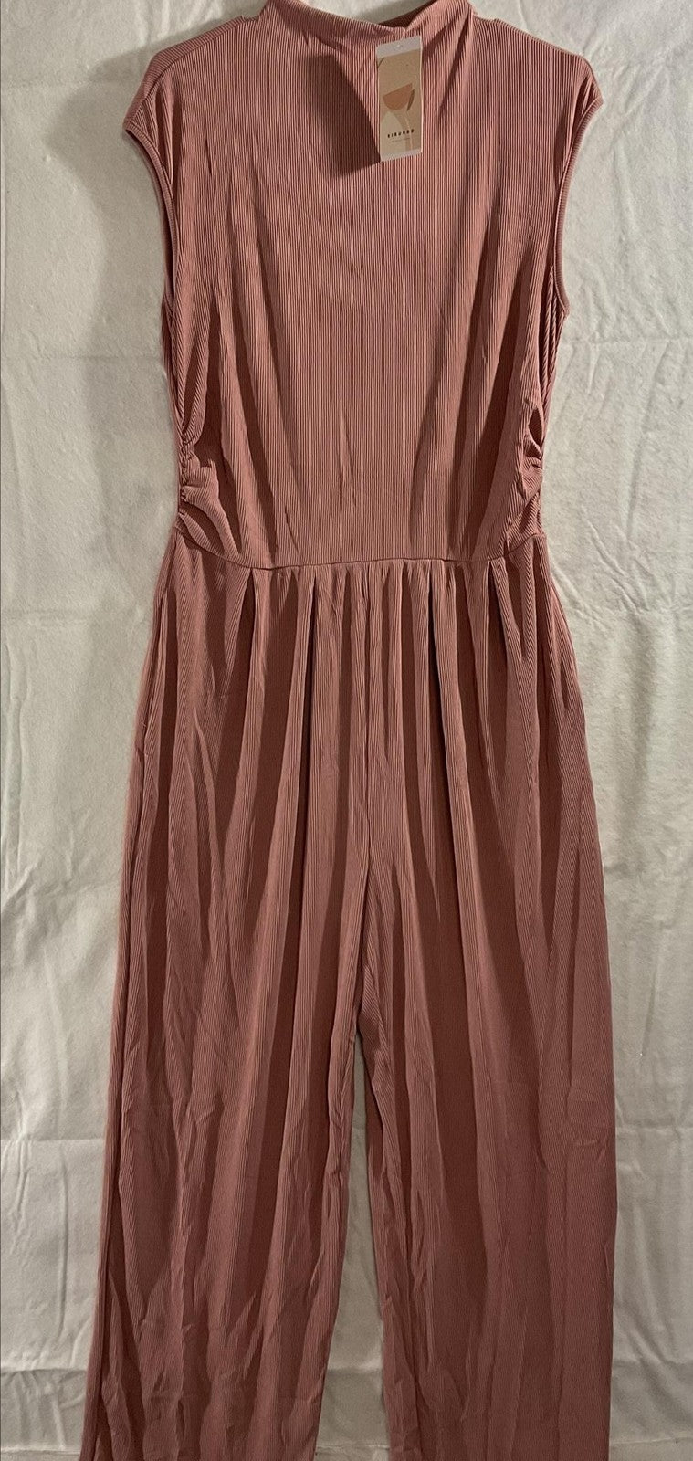 Kirundo Jumpsuit Womens Large Pink Sleeveless Mock Neck Pleated Pockets Wide Leg