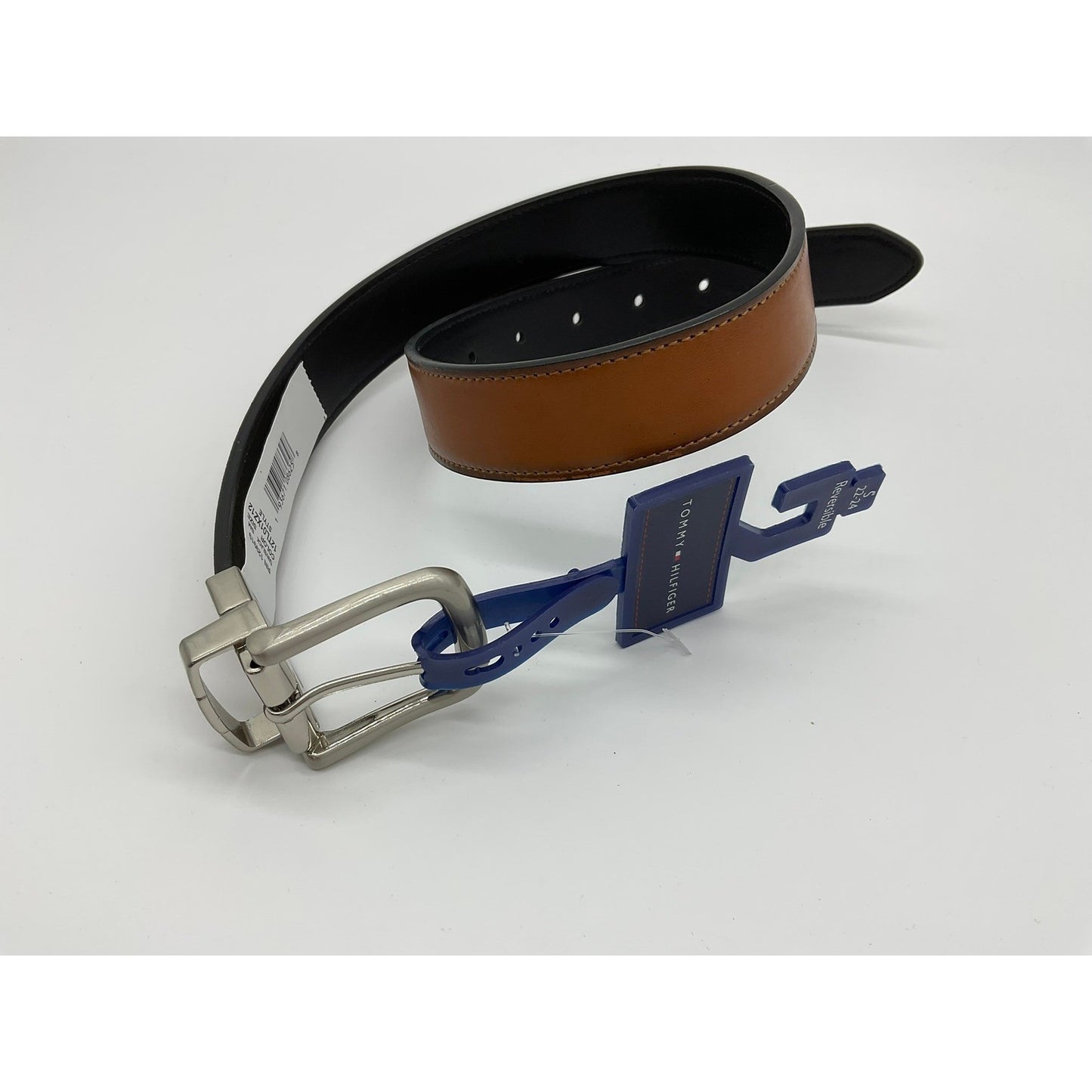 Tommy Hilfiger Reversible Belt Mens Small 22-24 Tan Black Silver Buckle New