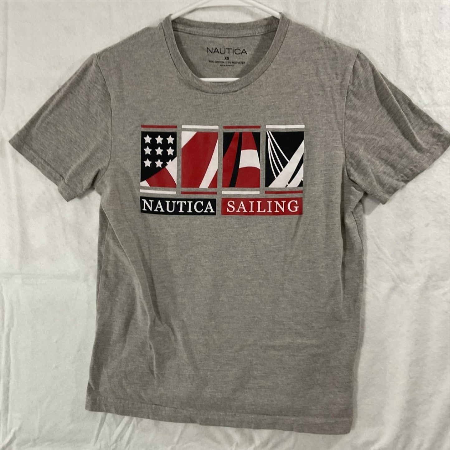 Nautica Shirt Mens XS Gray Sailing Flags Graphic Tee Tagless Nautical Patriotic