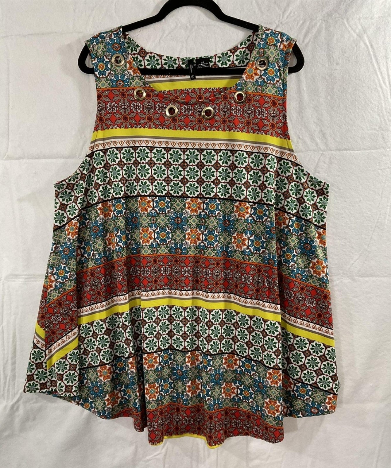 New Directions Tank Top Womens 3X Multicolor Geometric Studded Scoop Neck Tunic