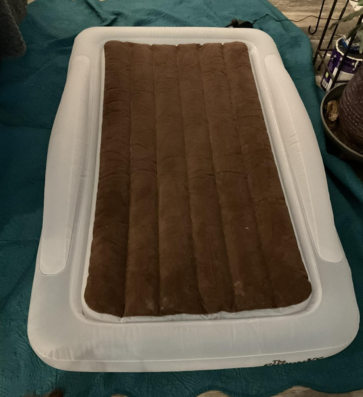 The Shrunks Toddler Travel Inflatable Air Bed Brown W Pump Bag Rails Kids