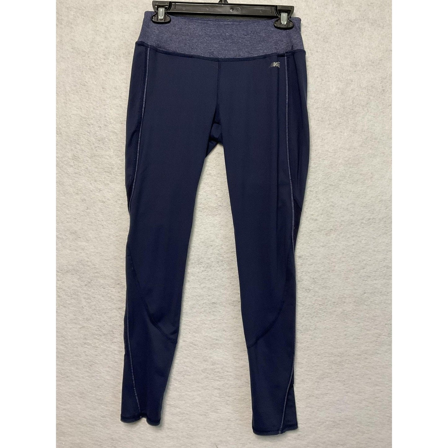 Avia Pants Womens Small Blue Leggings Mesh Back Panels Reflective Yoga Training