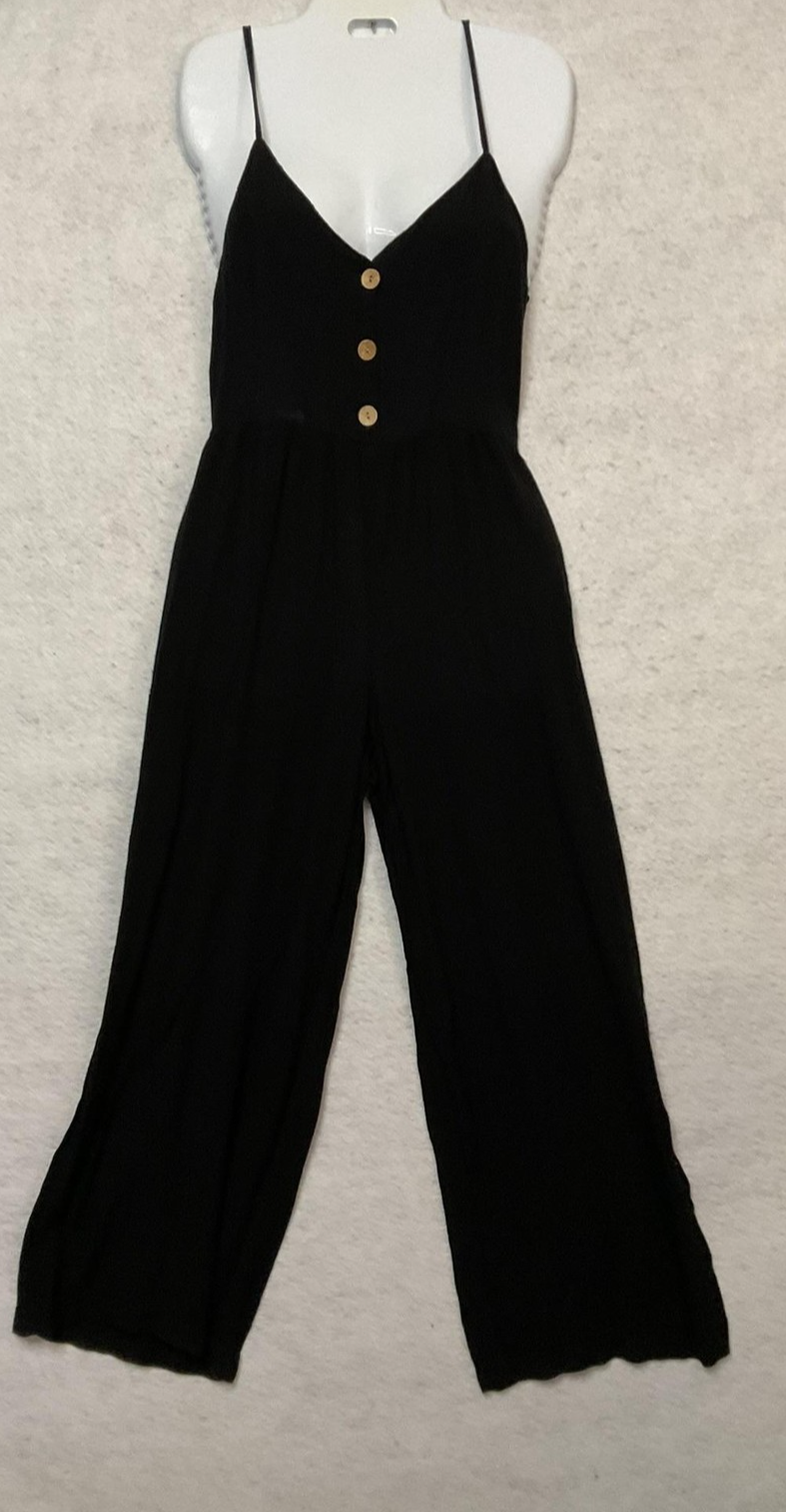 Derek Heart Jumpsuit Juniors Small Black Sleeveless Button Front Wide Leg