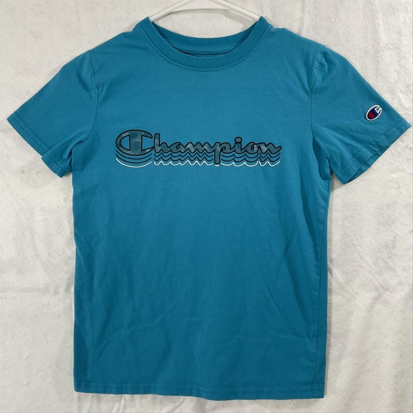Champion Shirt Unisex Kids Medium Blue Logo Short Sleeve Crewneck Graphic Tee