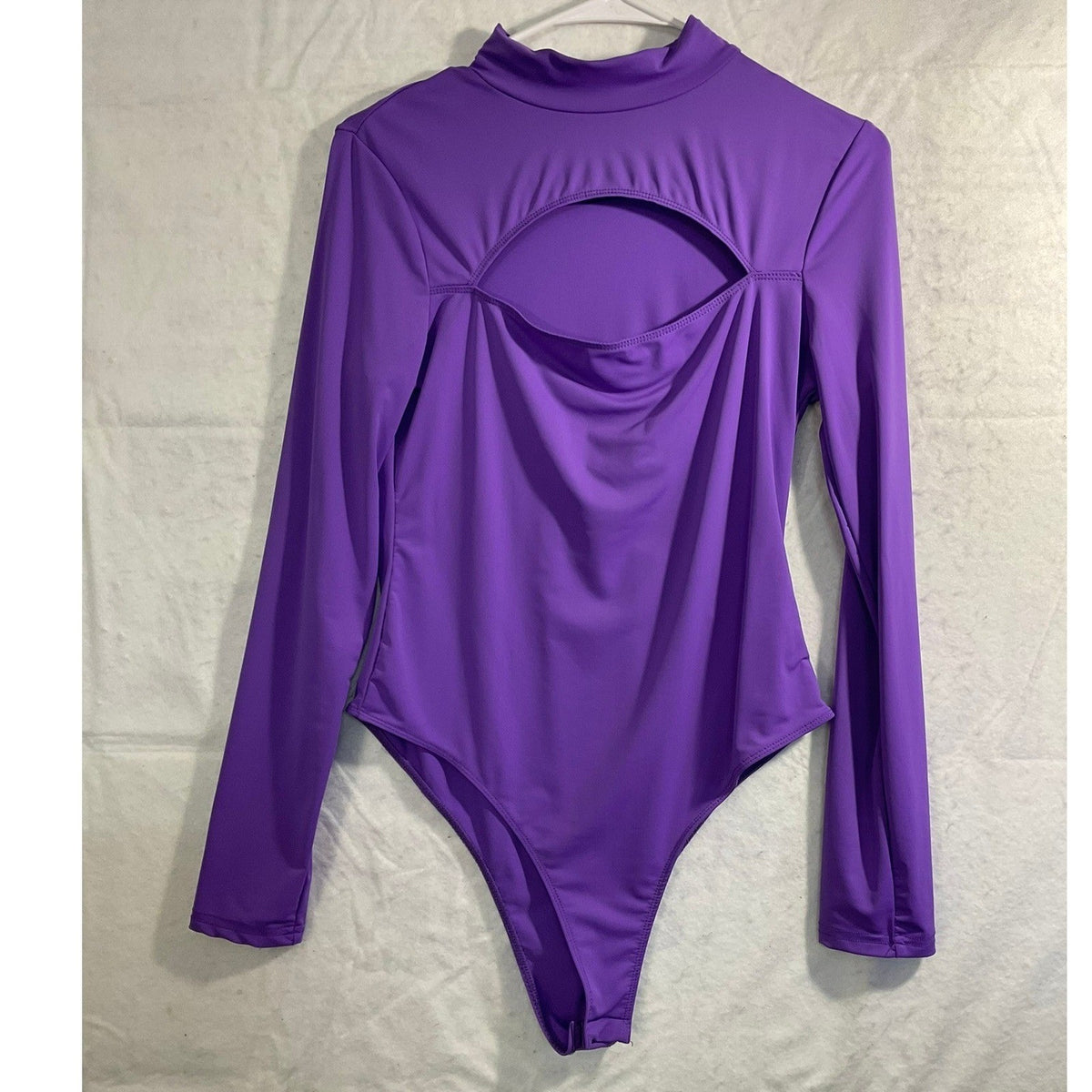 SHEIN SXY Bodysuit Womens Large Purple Long Sleeve Cutout Mock Neck