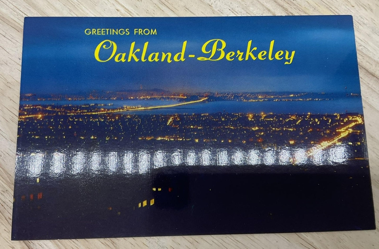 Vintage Oakland-Berkeley At Night Mirro-Krome HS Crocker Postcard 5.5x3.5 In