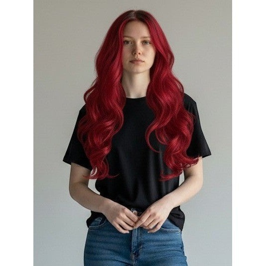 Unbranded Lace Front Wig Women OS Burgundy Red Long Wavy Dark Roots Cosplay