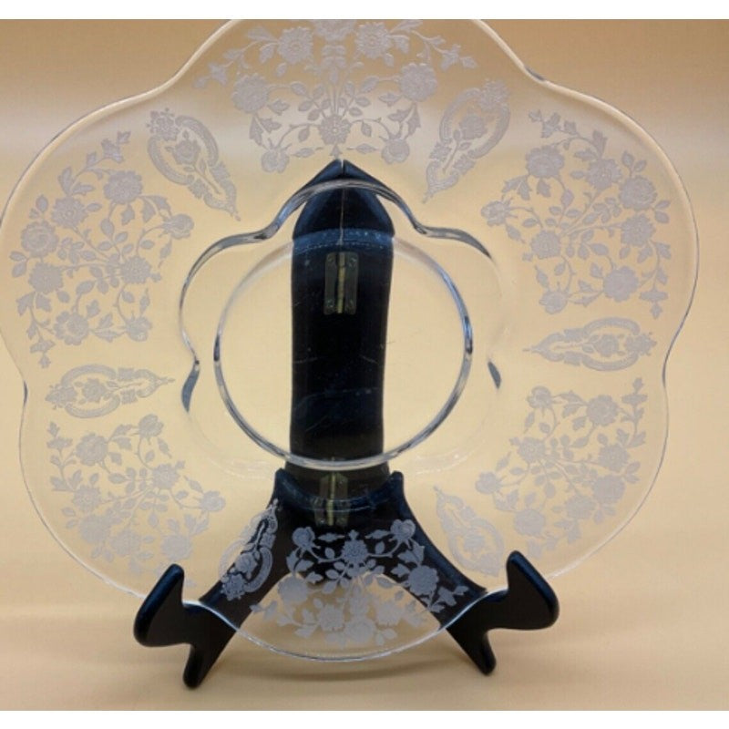 Etched Remembrance 9" Glass Plate Vintage, Scalloped Edge, Tea Party, Scratched