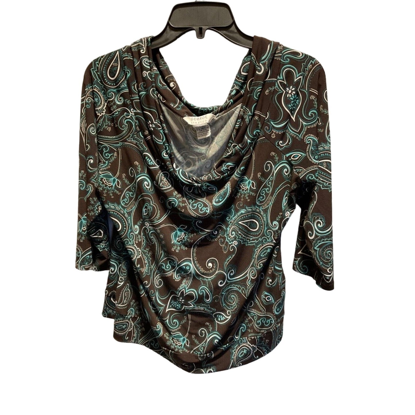 George Stretch Size Large Abstract Floral Top 3/4 Sleeve Low Round Neck Stretchy