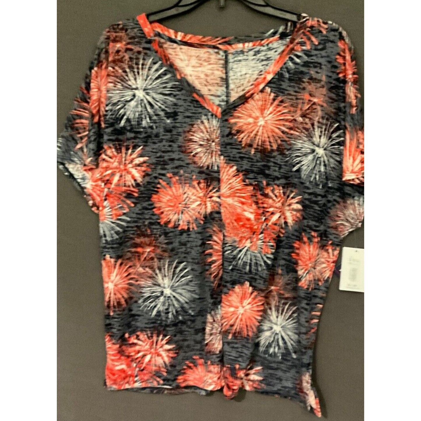 Westbound Americana Fireworks Print Top XL Polyester Rayon Casual Tee