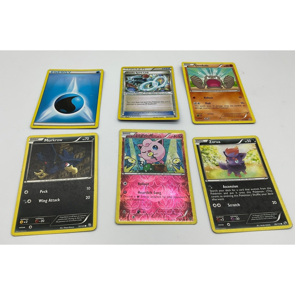 Pokemon Card Lot 6pc Jigglypuff Holo Murkrow Zorua Geodude Trainer Energy