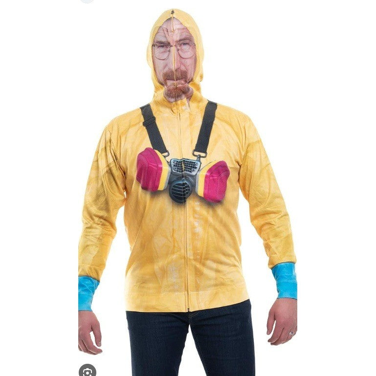 Faux Real Breaking Bad Hoodie Mens Small Yellow Hazmat Suit Cosplay Zip Up
