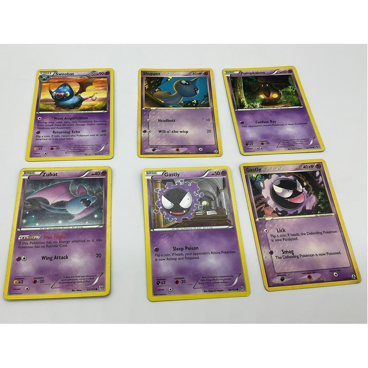 Pokemon TCG Psychic Card Lot 6pc Purple Gastly Zubat Pumpkaboo Shuppet Swoobat