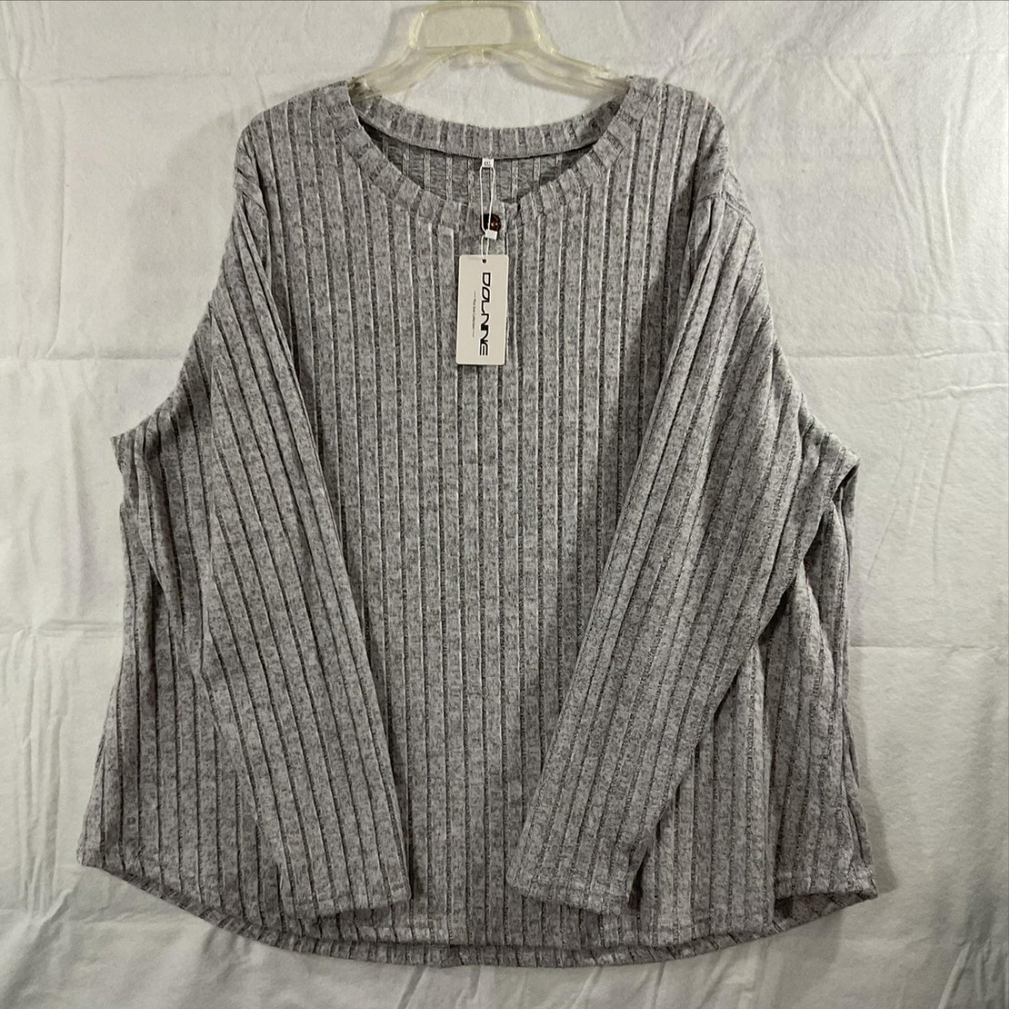 DOLANE Shirt Womens 4XL Gray Ribbed Knit Striped Long Sleeve Plus Size Top