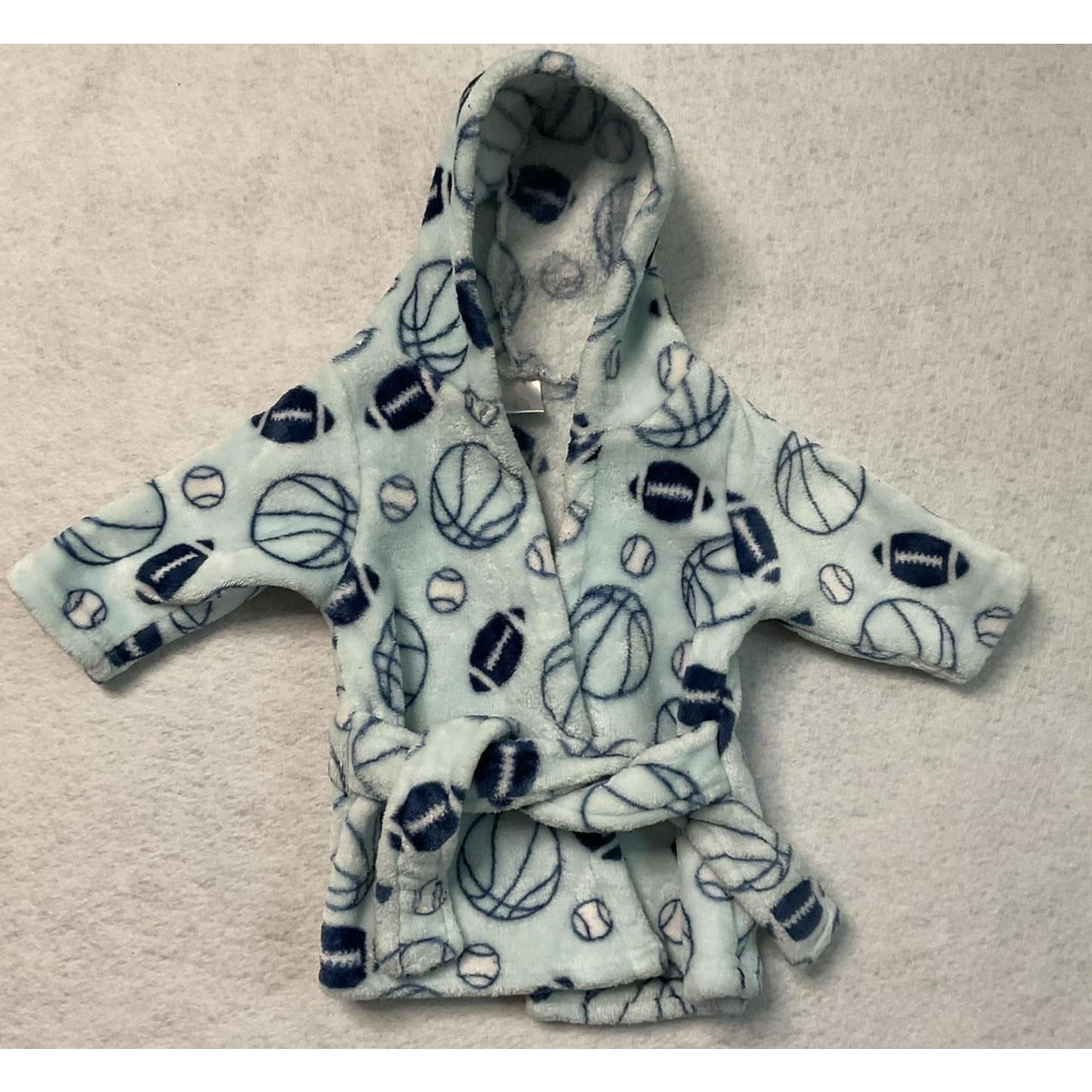 Baby Boys Hooded Bathrobe 0-9M Soft Fleece Sports Balls Print Plush Robe Blue