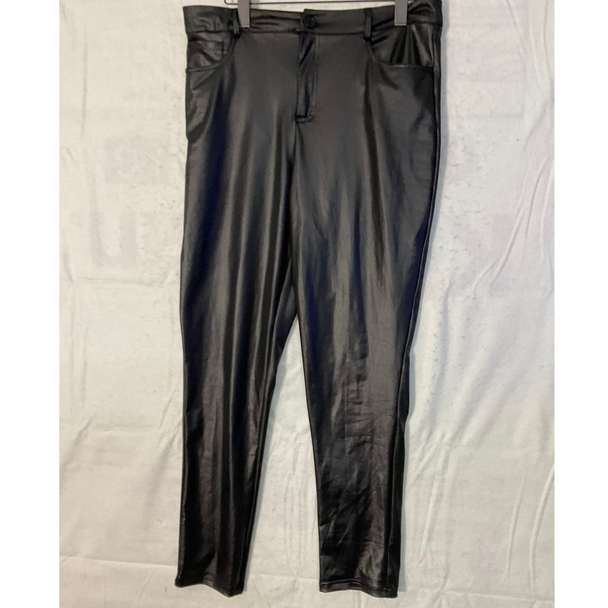 CHICME Faux Leather Pants Womens 34 Black Slim Tapered High Rise Edgy Biker