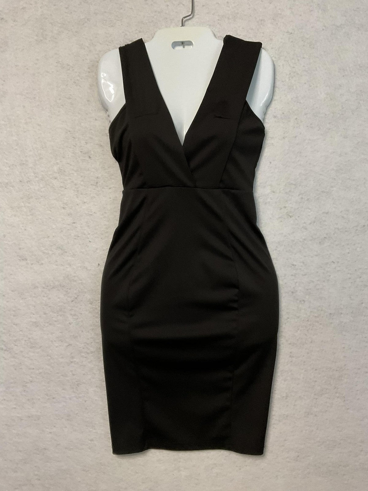 Bodycon Dress Womens Small Black Deep V Neck Sleeveless Cocktail Party Stretch