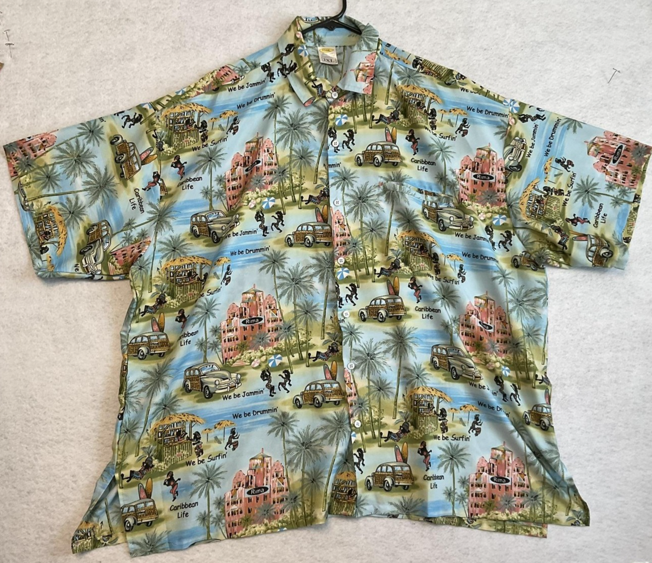 Rima Shirt Mens 2XL Multicolor Caribbean Life Hawaiian Button Up Short Sleeve