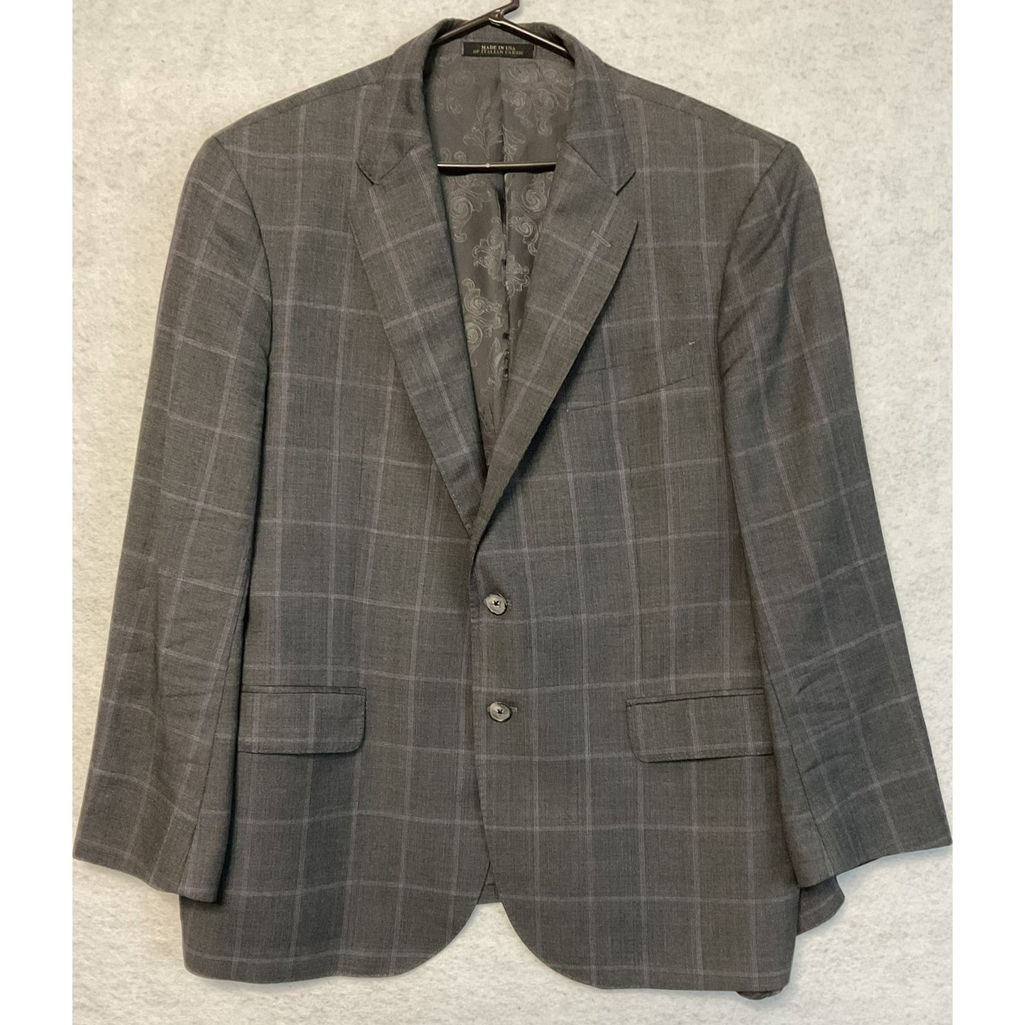 VTG Jos. A. Bank Suit Jacket Men 44S Gray Check Wool Cupro Lined Two Button USA