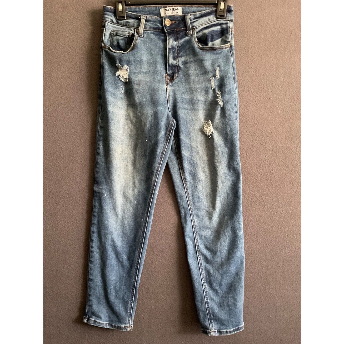 NAX JEAN Collection Blue Distressed Ripped Denim Jeans Sz 5/27 Stretch