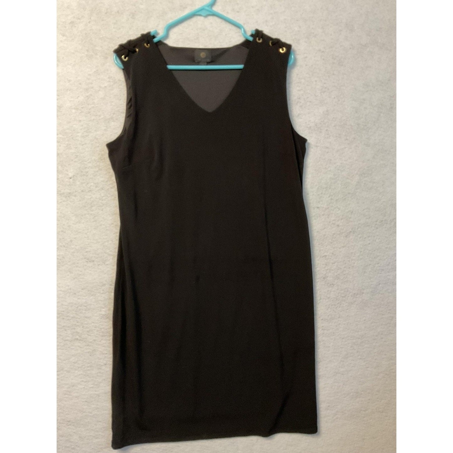 JM Collection Dress Womens Large Black Sleeveless V Neck Sheath Gold Grommet