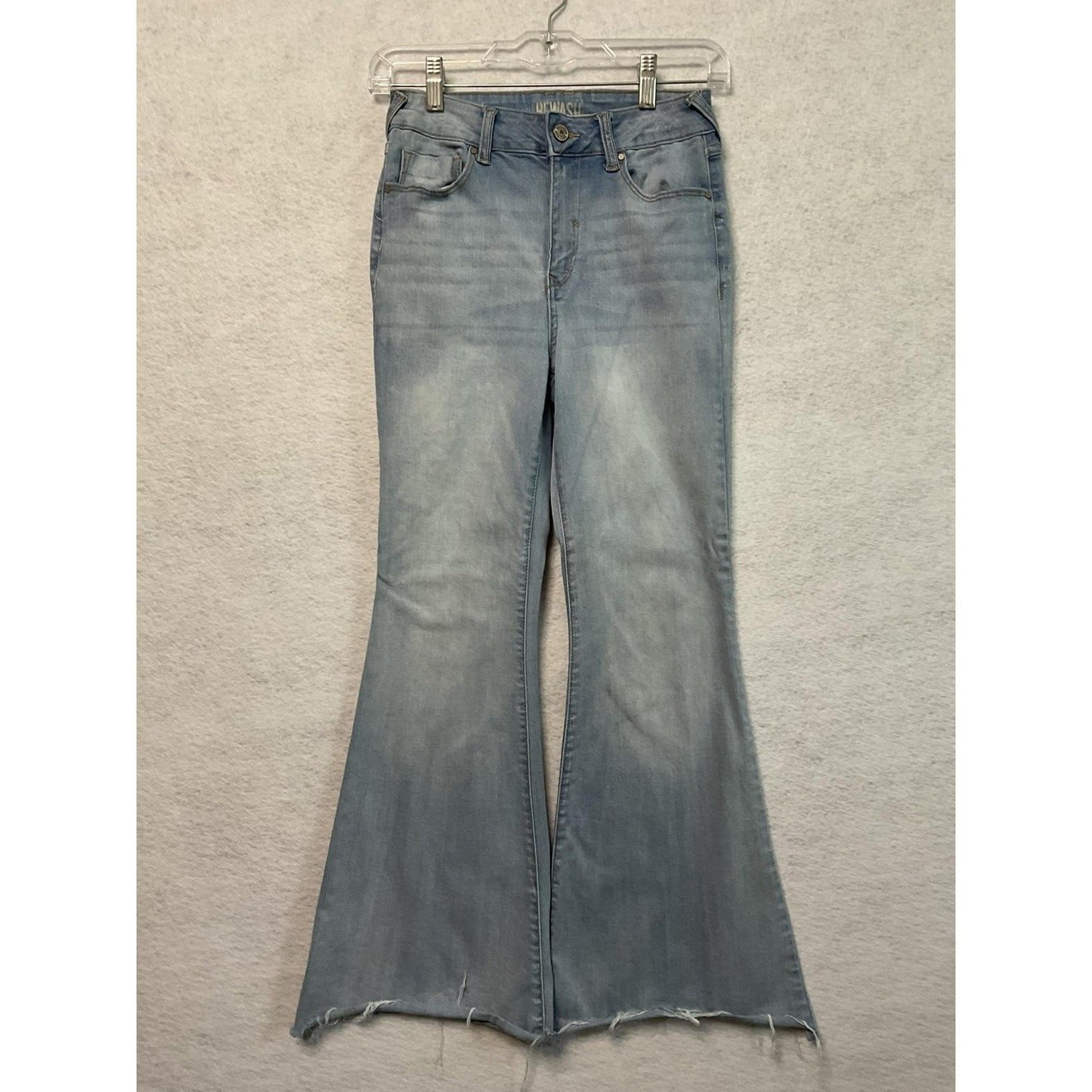 Rewash Jeans Womens 3 High Rise Bootcut Light Wash Distressed Raw Hem Denim Pant