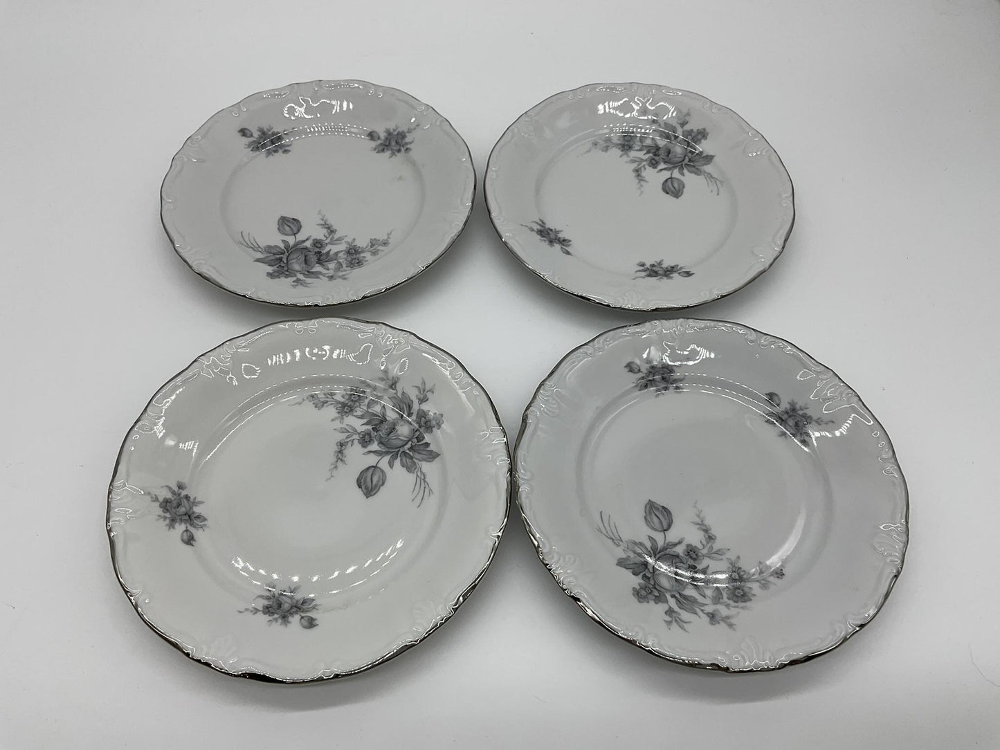 Vintage Winterling Bavaria Bread Plates Set Of 4 White Floral Germany Porcelain