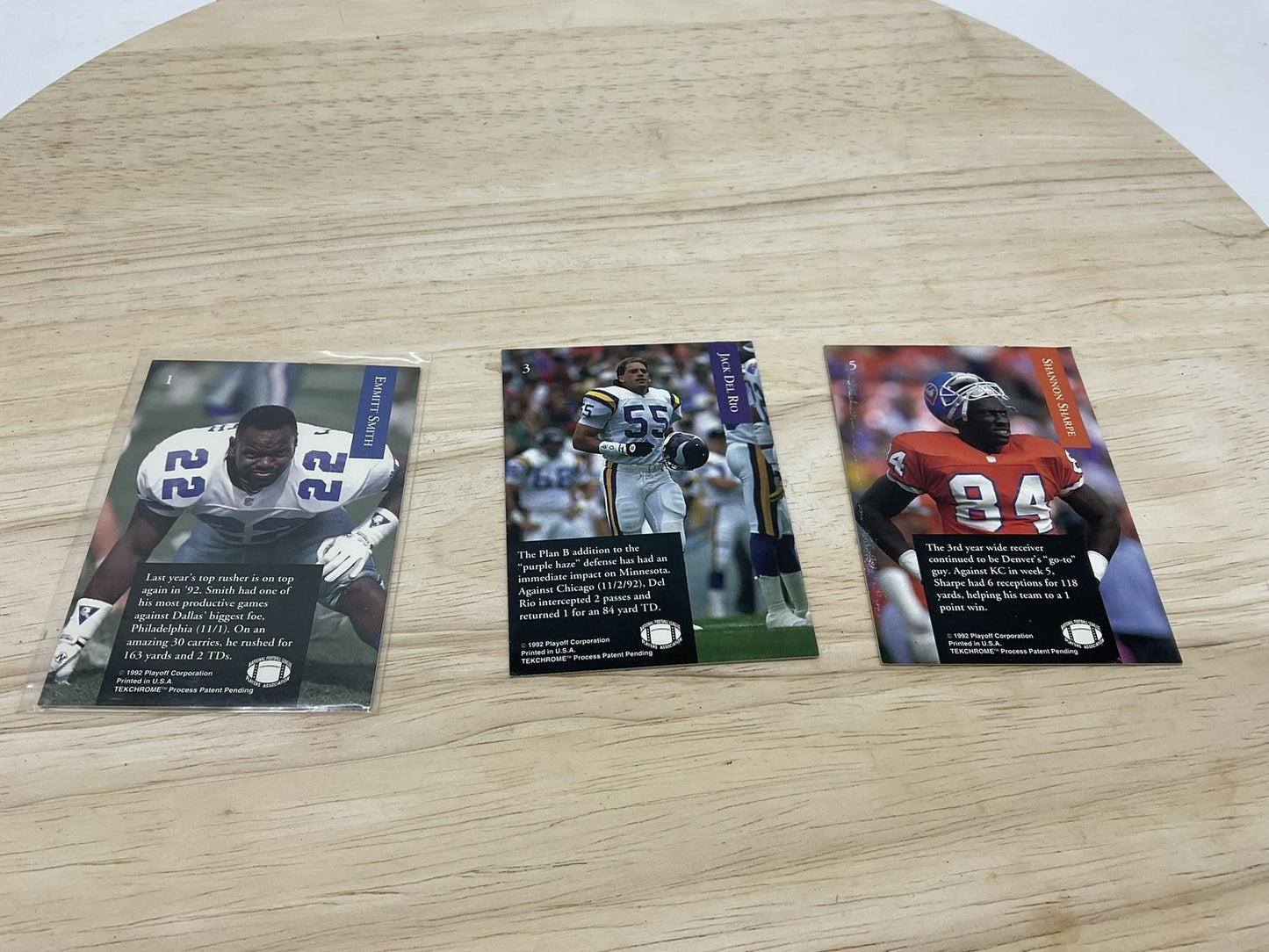 NFL Football Cards Lot Of 3 Emmitt Smith Shannon Sharpe Jack Del Rio 1992