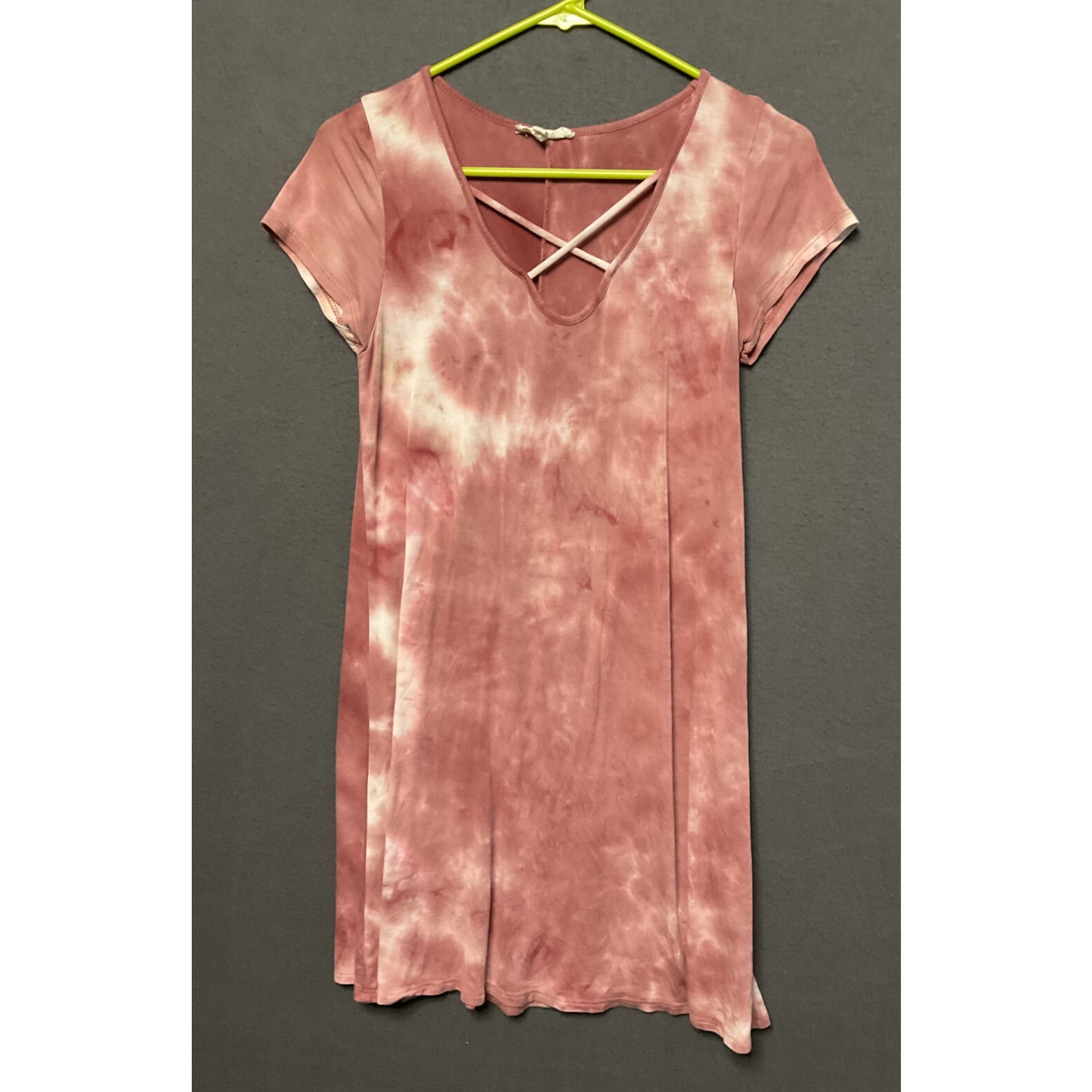 Rue21 Pink Tie Dye Criss Cross Mini Dress Size S Short Sleeve Stretchy