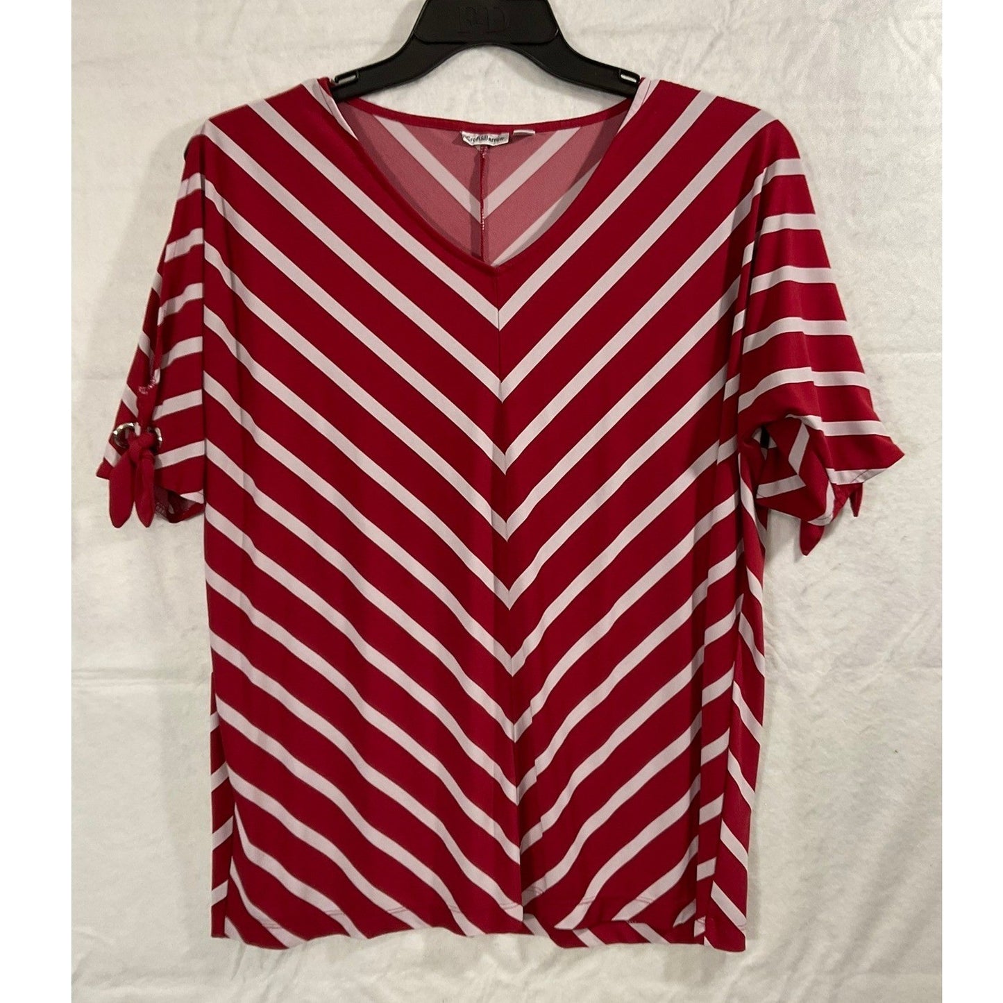 Croft & Barrow Top Women Large Red White Chevron Stripe Cold Shoulder Grommet