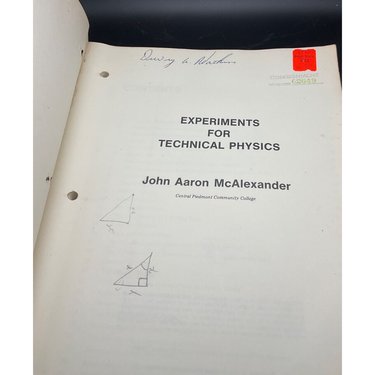 Experiments for Technical Physics John A McAlexander 1975 Science Lab Book