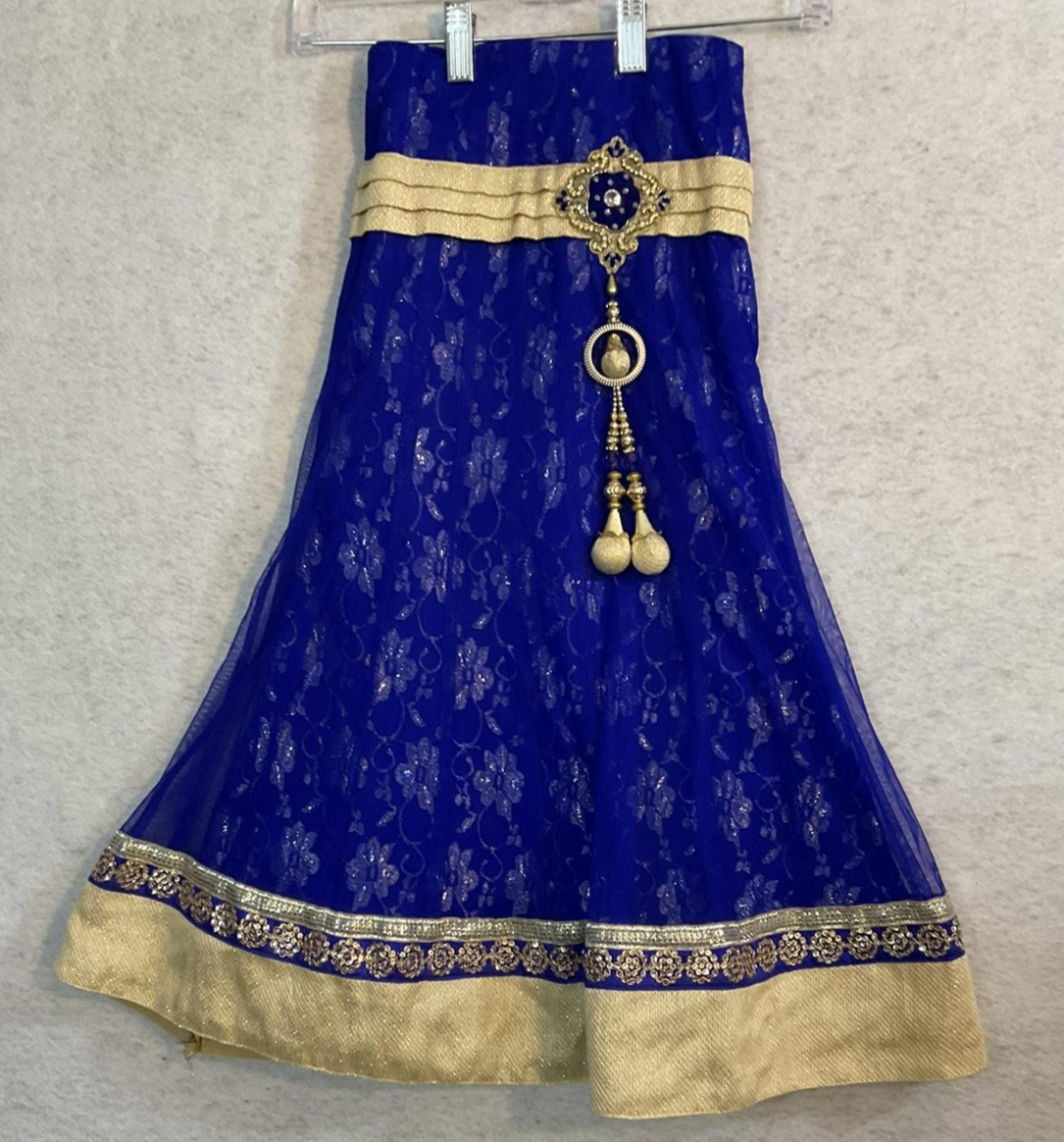 Skirt Girls 4 Blue Tulle Maxi Floral Sequin Trim Lined Formal Party Wedding