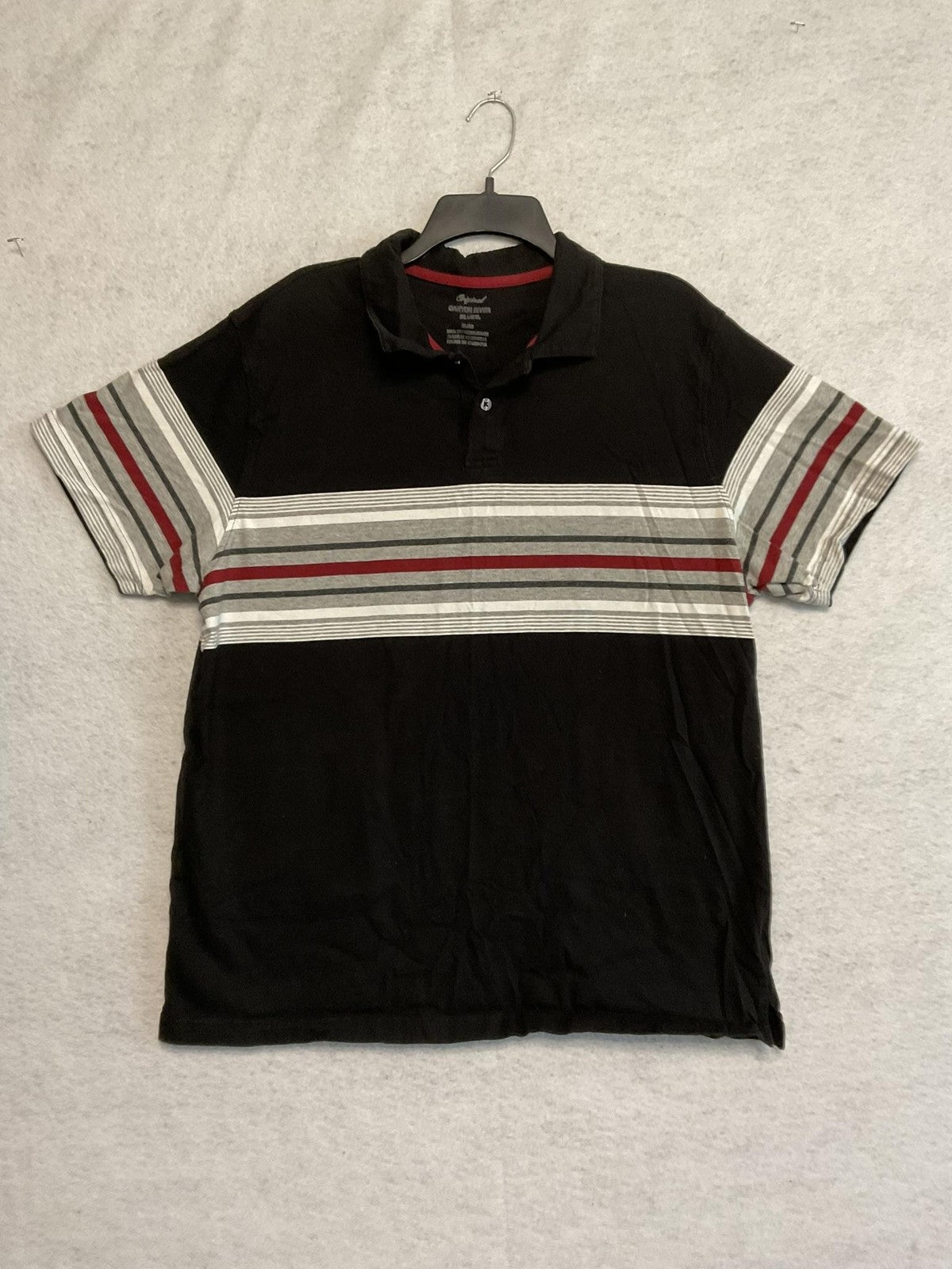 Canyon River Blues Polo Shirt Mens XL Black Gray Red Striped Cotton Short Sleeve