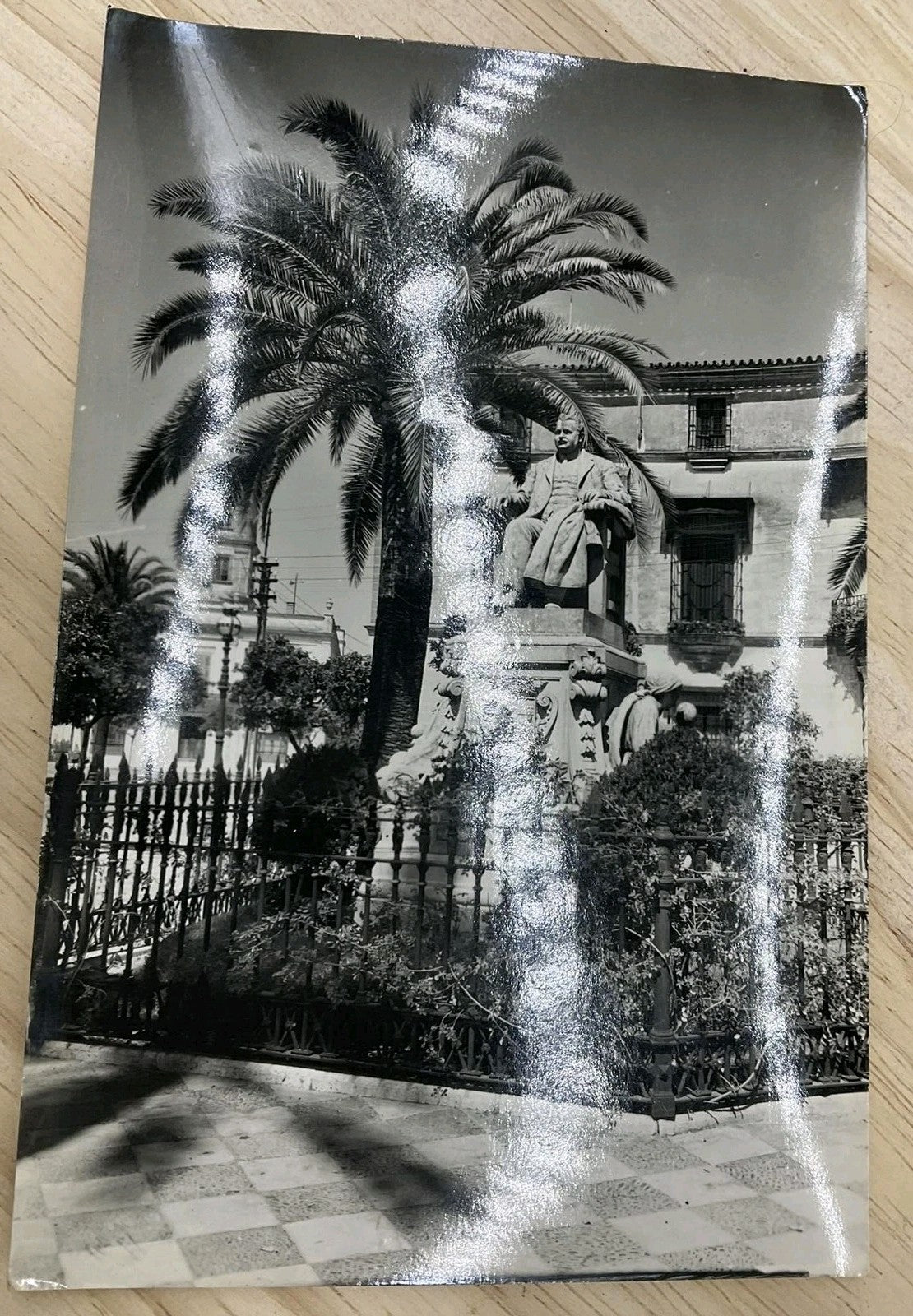 Vintage Jerez Estatua Marques Domecq Ediciones Sicilia B&W Postcard 5.5x3.5 In