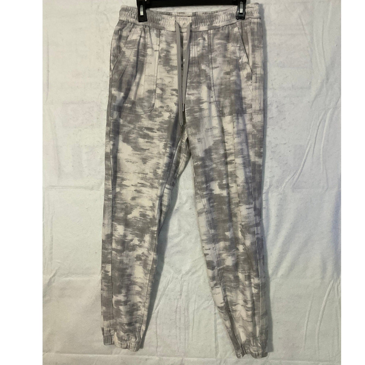 Athleta Jogger Pants Womens 10T Grey White Tie Dye Ribbed Side Panel Loungewear