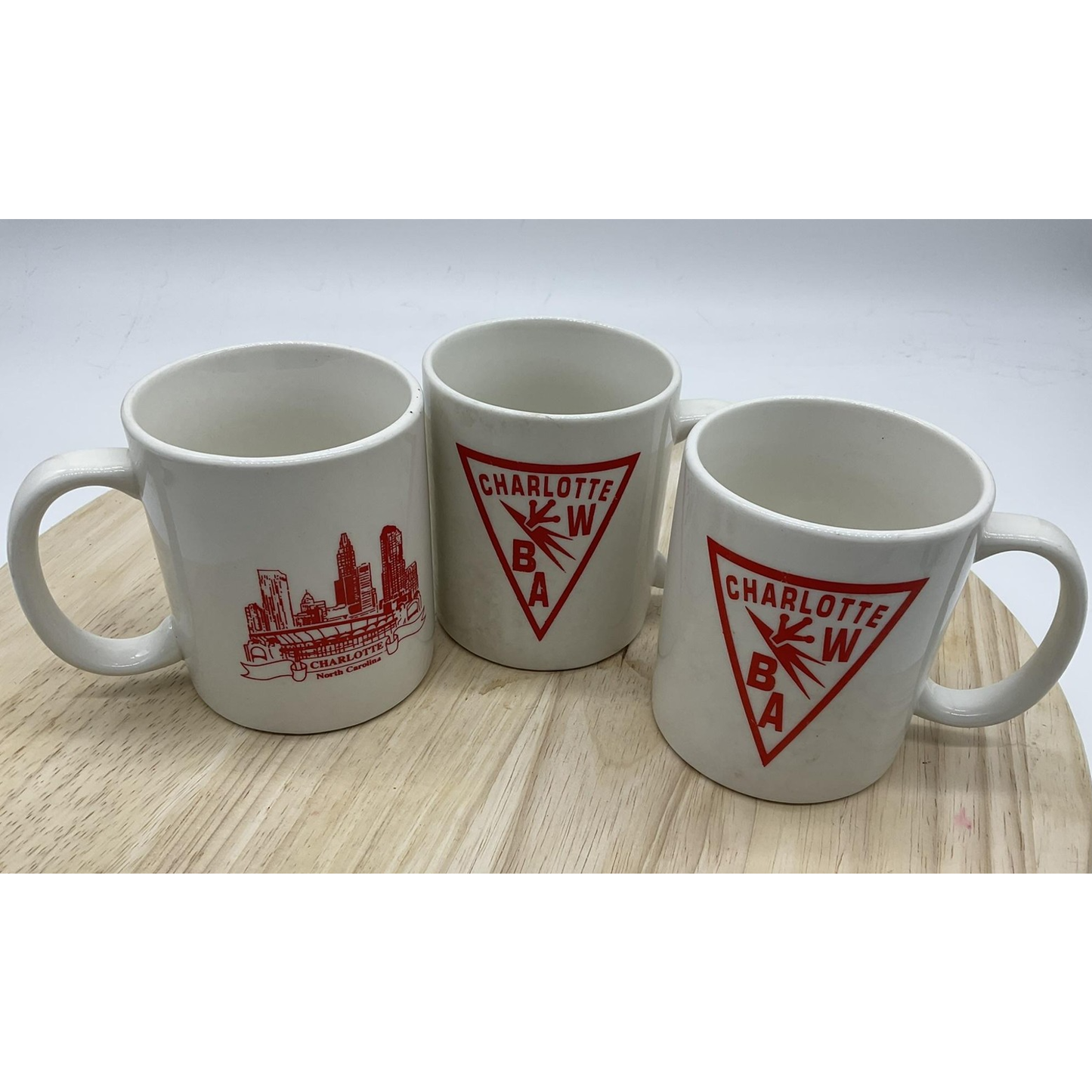 Charlotte NC Ceramic Coffee Mugs Lot of 3 Diner Style Red Graphic WBA Skyline