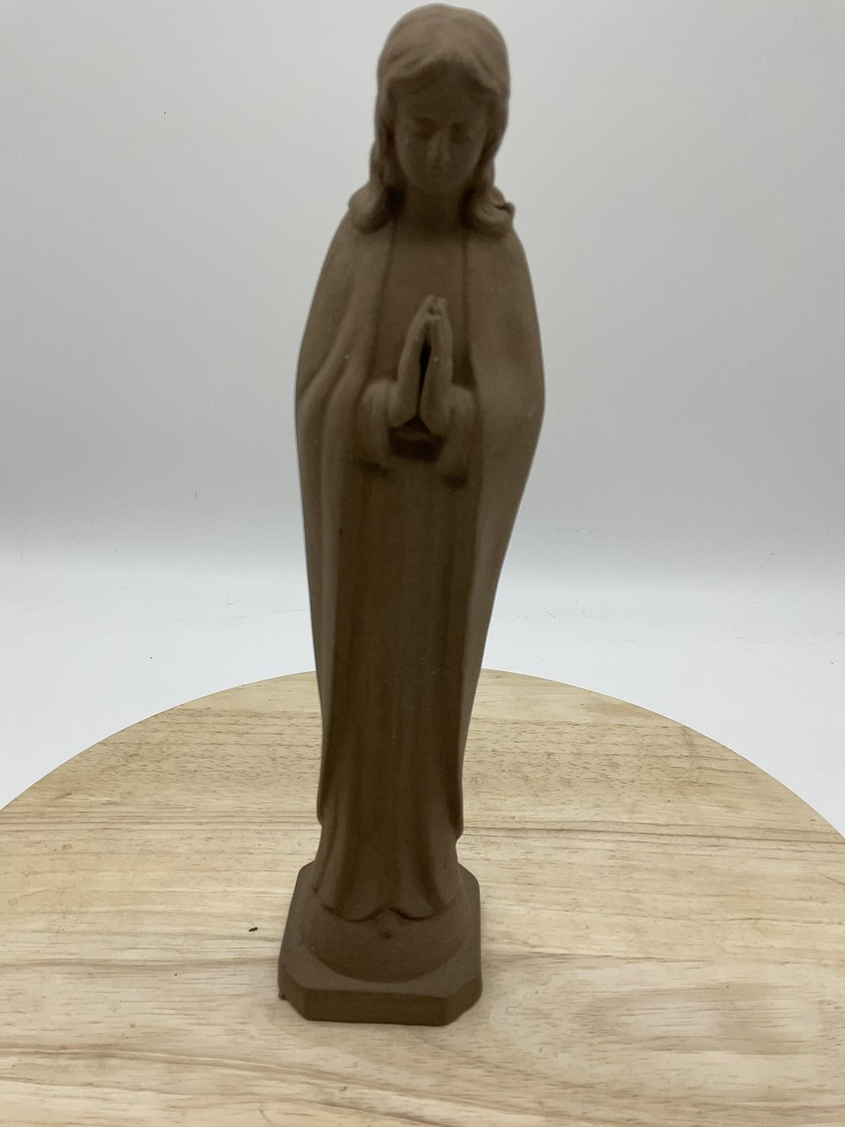 Vintage Nickron Virgin Mary Madonna Statue Brown Ceramic Prayer Figurine Japan