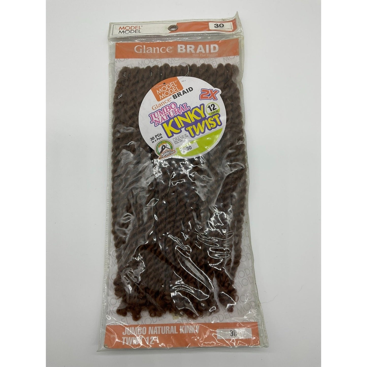 Glance 2X Jumbo Natural Kinky Twist 12" Crochet Hair Extensions Color 30