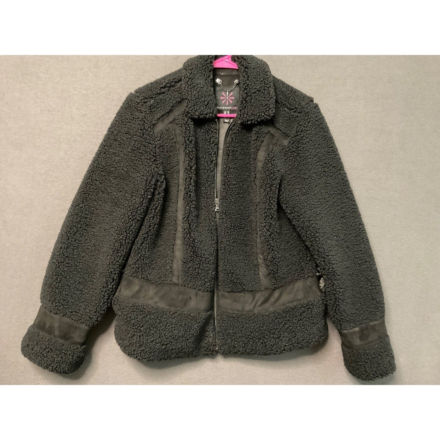 Isaac Mizrahi XS Black Sherpa Jacket Faux Shearling Zip Front Warm Coat